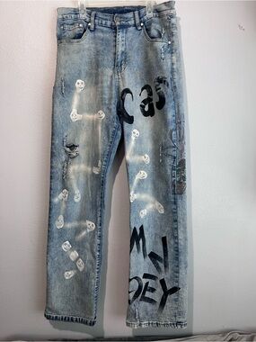 Casper’s Light Wash Blue Painted Men’s Jeans - Casual Street Style